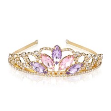 Vinjewelry Rapunzel Tiara Tangled Fans Sparkle Gold Crown Birthday Party Tiara