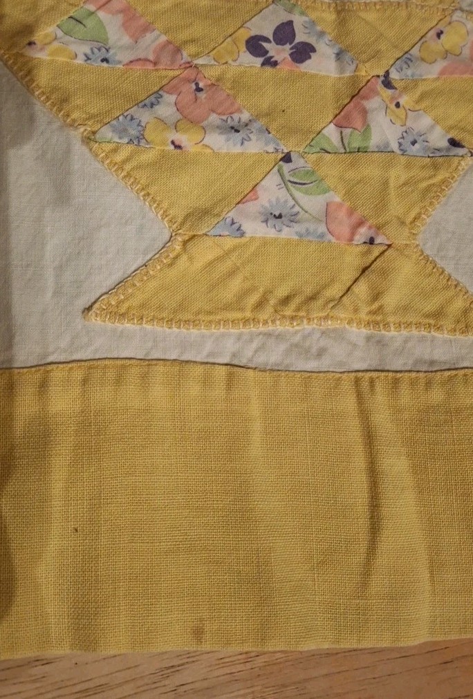 Vint. Antique? Yellow And White Table Runner Or Dresser Scarf W/ Basket Applique
