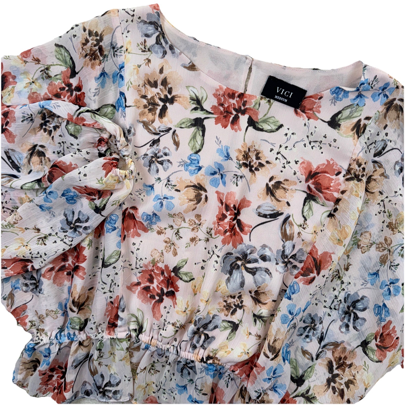 VICI Women’s Sz M Floral Peplum Blouse Long Sleeve Boho Floral Romantic Fairy