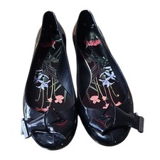 Ted Baker London Lela Jelly Ballet Flat Bow Accent Black Floral Insole US 10.5