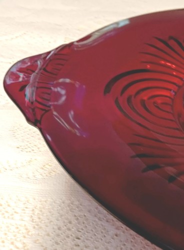 Vtg Paden City Largo Ruby Red Glass Cake/Sandwich/Platter Plate 13 1/2"1916-1951 - Picture 3 of 23