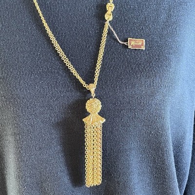 VTG Designer Gold Tone Tassel Necklace by Monet with Hang Tag MCM Dead Stock
