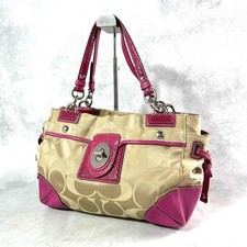 Coach Signature Turn Lock Tote Bag Satin Canvas Pink Authentic Rare Color