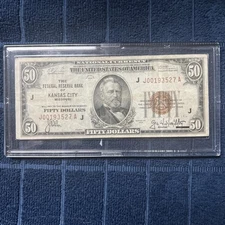 1929 Federal Reserve Bank of Kansas City, MO, $50 Note J-A Block