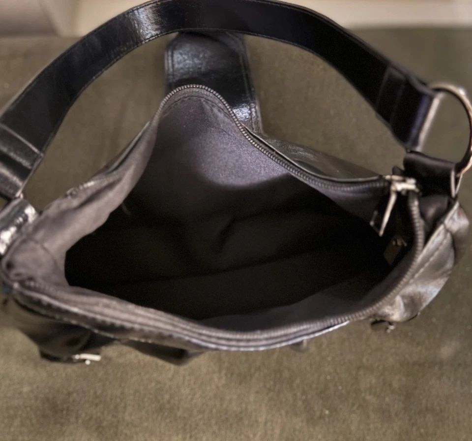 Y2K Black Patent Shoulder Bag | Buckle Detail |Retro Mini Purse - Image 2 of 4