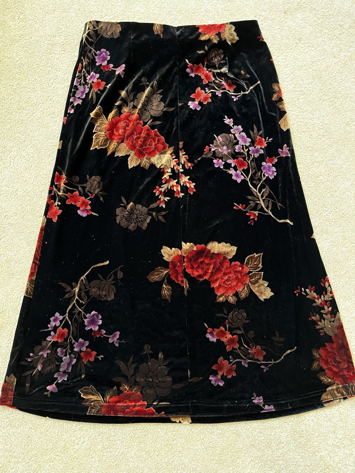 Laura Scott Womens Black Velvet Floral Skirt Sz M Whimsigoth 90s Y2K Friends VTG