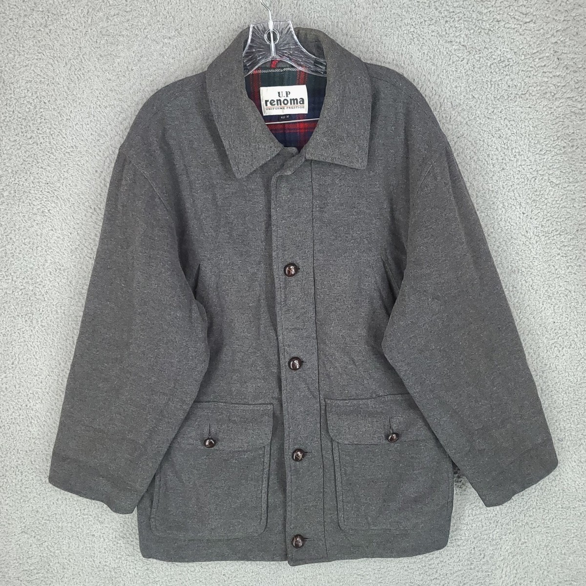 Up Renoma Jacket Mens Medium 100% Wool Full Zip Button Gray 