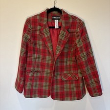 Sag Harbor petite Red Tartan Plaid Wool Blazer Holiday Christmas Vintage Sz 10p