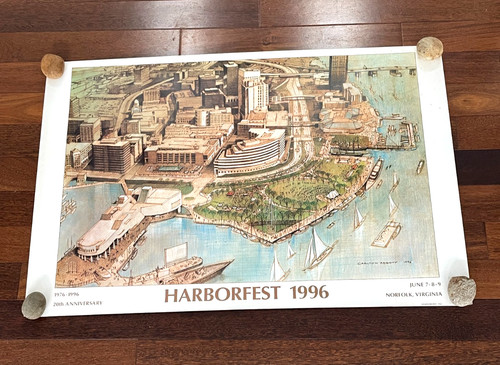 NORFOLK, VA 1996 VINTAGE HARBORFEST 20th ANNIVERSARY POSTER 34" X 24"