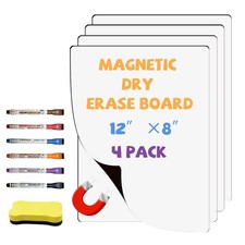 Magnetic Whiteboard for Fridge White Board 12"X8" 4 Pack 8.03"W x 12"H,