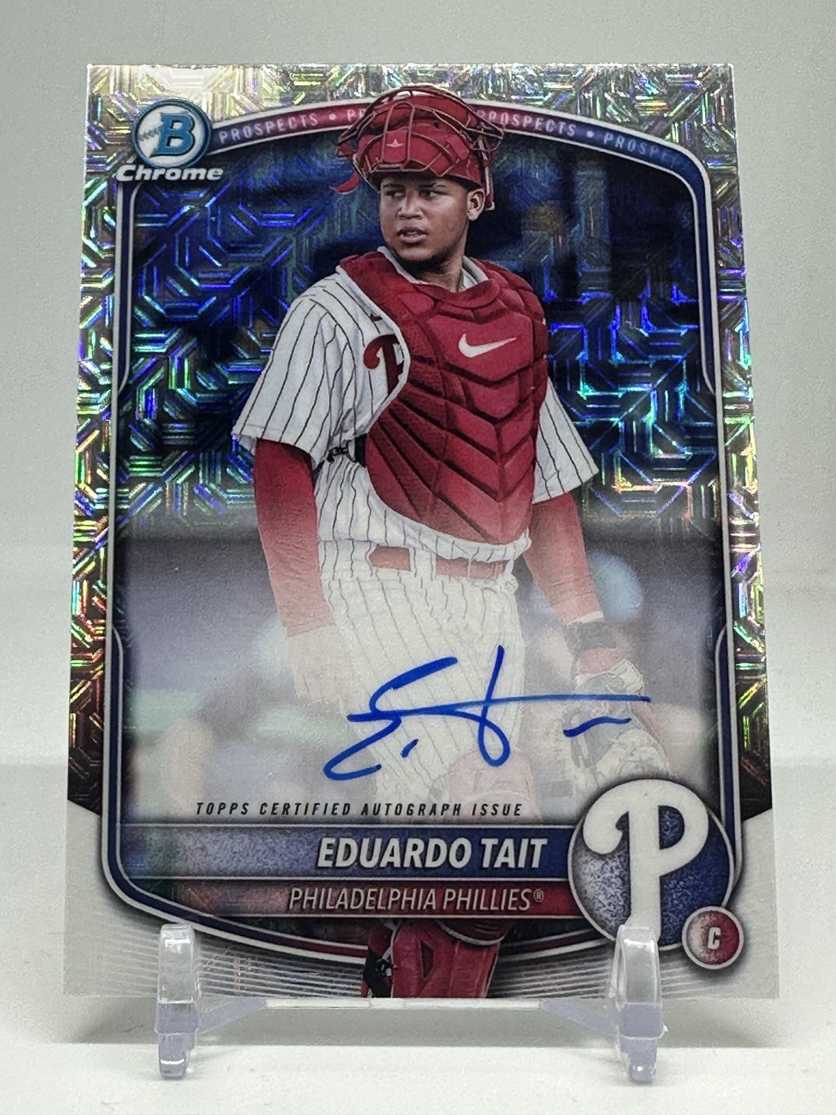 Eduardo Tait 2025 Bowman #BMA-ET Phillies Chrome Prospect Mojo Refractor Auto
