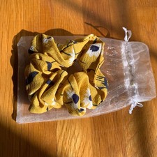 Yellow Feminine Floral Oversize Scrunchy w/ Pretty White Flowers w/ Navy Centers