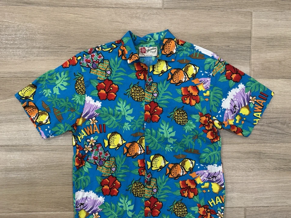 Camisa Hawaiana Vintage Hilo Hattie Niños GRANDE 10-12 Abotonada Floral Años 90 Y2K EE. UU. Foto 2 de 4