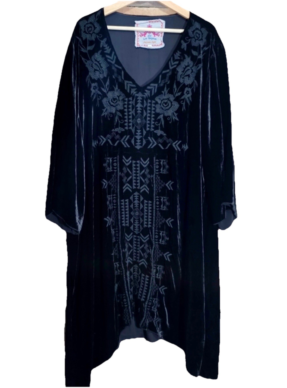 Johnny Was 3X 3XL Plus Black Velvet Shift Mini Dress Tunic Top Embroidered NWT