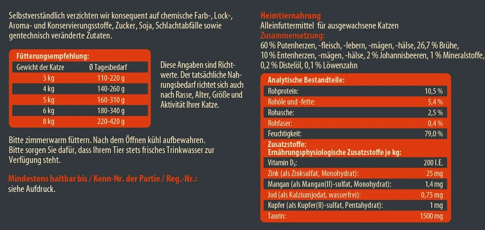 Katzenfutter Nassfutter Hochmoor Adult getreidefrei Ente Pute 6 x 400 g, Dehner - Bild 3 von 4