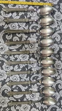😎LOT OF 10 ARTE ITALICA c1970- GIGILO PEWTER HANDLE "8 3/4" OVAL SOUP SPOONS🍲