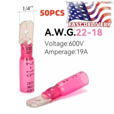 50Pcs 22-16AWG Red Heat Shrink Spade Male Wire Connector Crimp Terminals