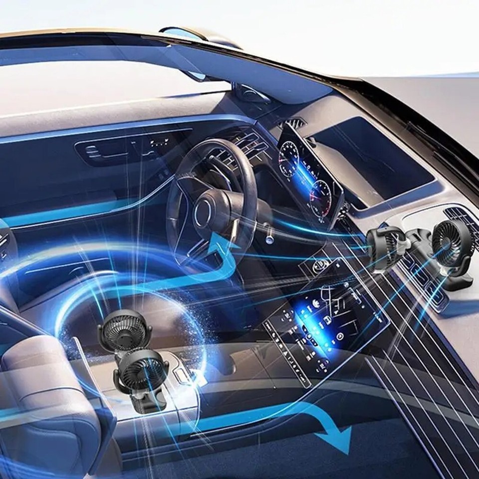 Stay Cool on the Road Car Cooling Fan with Rotatable Dual Heads USB