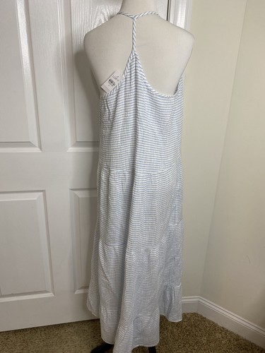 Damen LOFT BEACH Crinkle Baumwolle Gaze Neckholder abgestuftes Maxikleid • Größe S * Neu mit Etikett - Bild 5 von 7