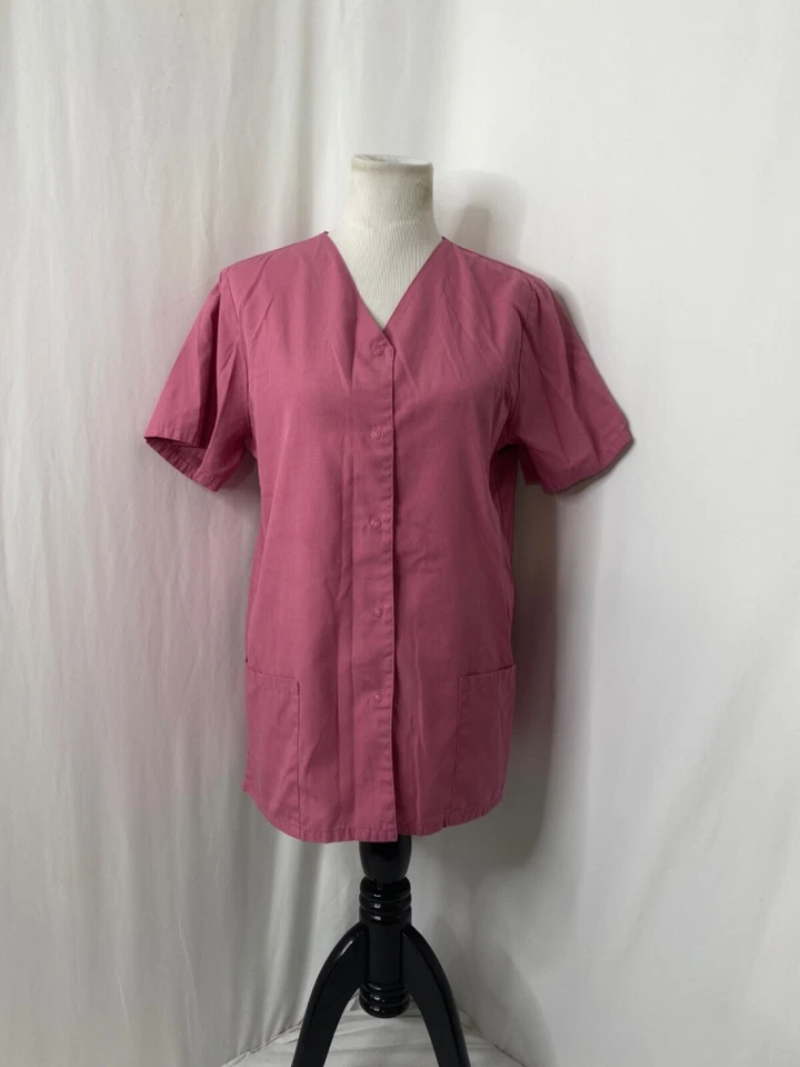 Womens Medium Scrubs Top Simply Basic Purple Pink In Color Button Down - Image 2 of 4