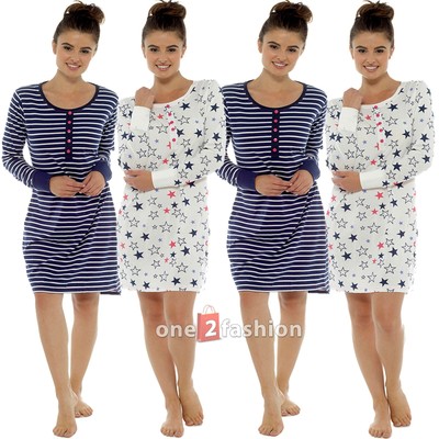 Womens Ladies Night shirt dress Long or Short Sleeve Nightie Loungewear Pyjamas