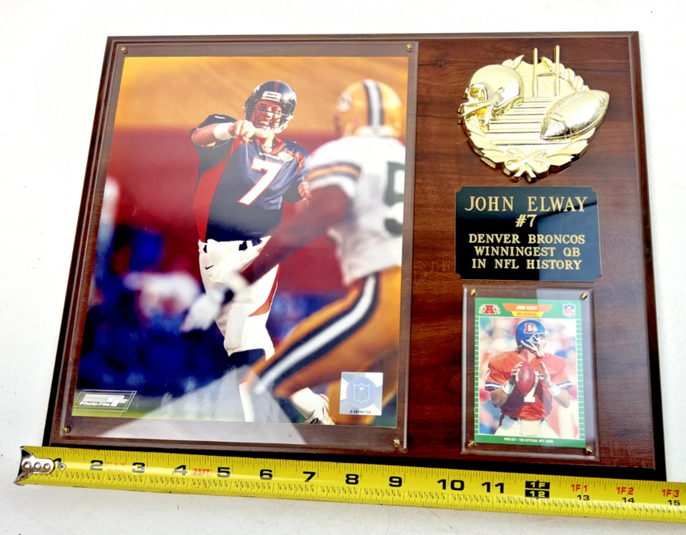 Placa John Elway de los Denver Broncos con foto con licencia y tarjeta coleccionable profesional 1989 Foto 4 de 4
