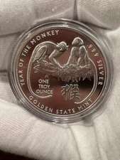 GSM 2016 Year of the Monkey Uncirculated 1oz Troy .999 Fine Silver in a Capsule