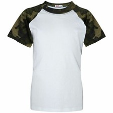 Kids Boys Camouflage Green T Shirt Plain American Baseball Short Raglan Sleeves