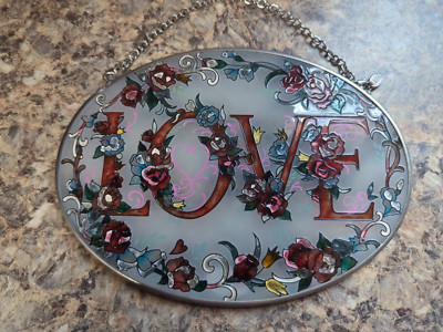 Amia Denver Co Hand Painted LOVE Flowers Suncatcher 7 x5 