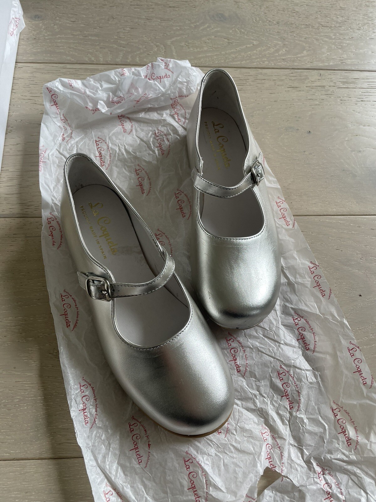 La Coqueta Silver Mary Jane Shoes EU 33 RRP £64