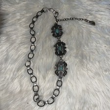 Gorgeous Silvertone  Turquoise Boho Gypsy Western Chain Belt