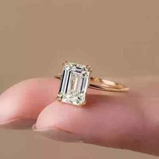 2Ct Emerald Cut Lab Created Diamond Women's Wedding Ring 14K Yellow Gold Plated