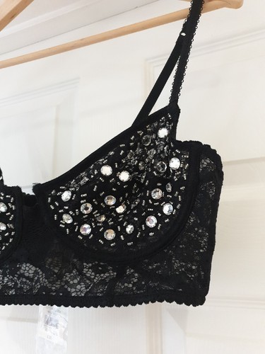 TOPSHOP Black & Silver Beaded Crop Top NWT Bralet Festival Disco UK Size 14 - Picture 2 of 5