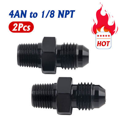 4an Male Flare to 1/8'' NPT Pipe Fitting Adapter Aluminum Straight Black 2PCS