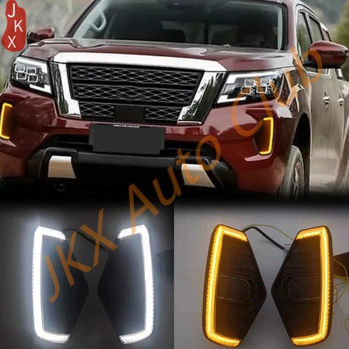 WZXDAUTO LED Daytime Running Light 2pcs for Nissan Navara NP300 2020 2021 NP300 Frontier Bumper Scanning DRL & Streamer White Yellow Turn Signals