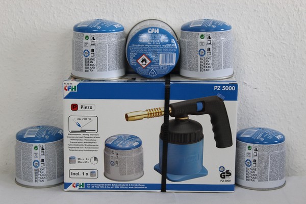 Cfh Set LÖTlampe LÖTmeister Pz 5000 LöTbrenner Mit PiezozüNdung +5X Gaskartusche-image
