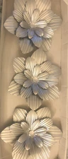 Set of 3 Silver Metal Flower Jeweled Hanging Interior Wall Art Home Decor.