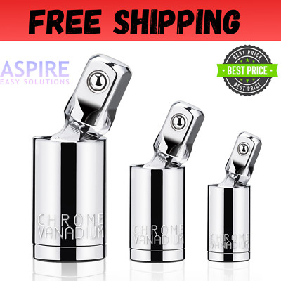 3PCS Impact Universal Joint Swivel Socket Adapter Set 1/4'' 3/8  1/2'' Drive 360°