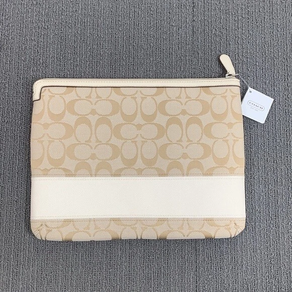 Coach Signature Stripe Tablet Sleeve Ipad Case Cover Khaki White Canvas F61716 - Image 4 of 4