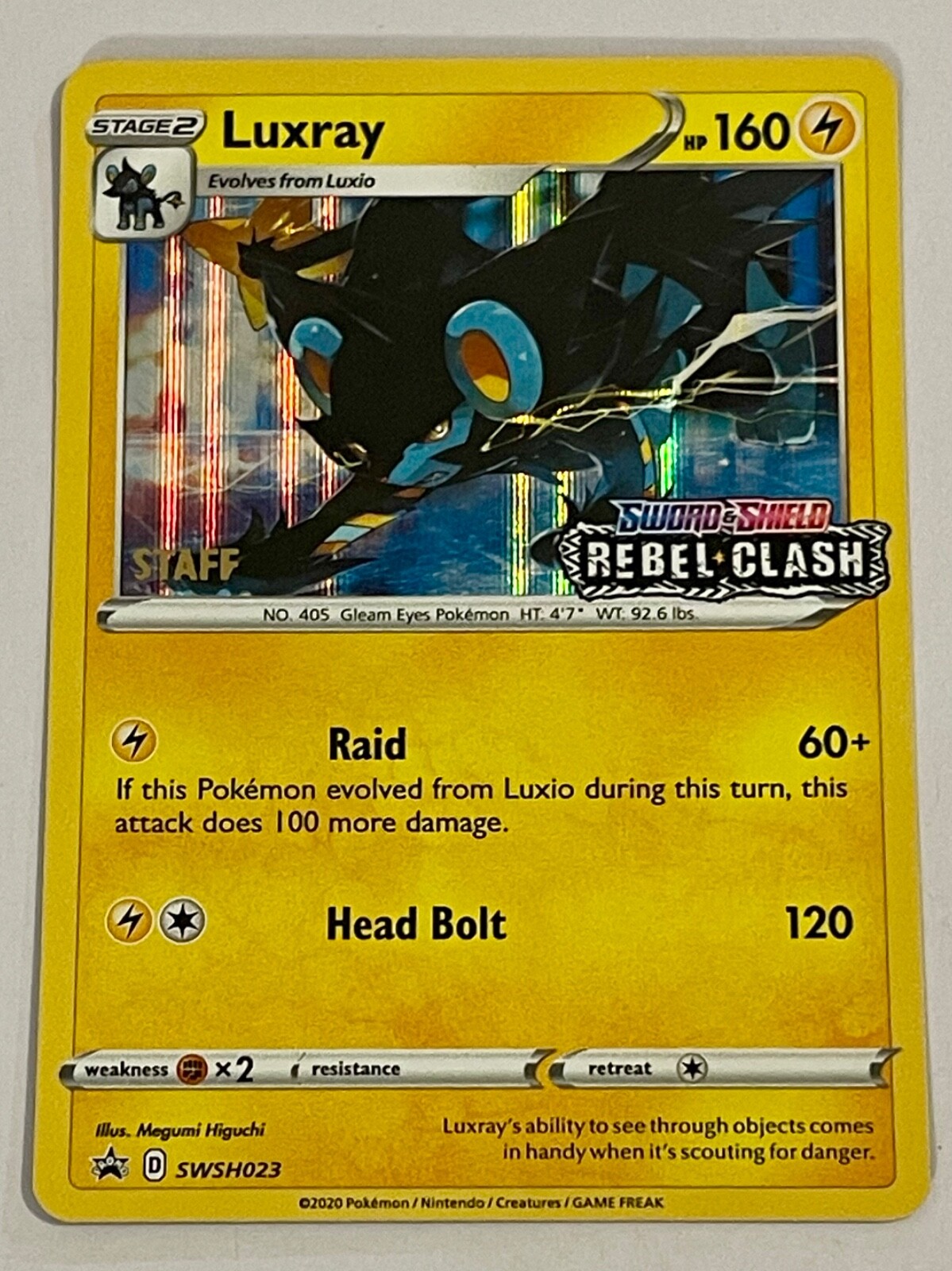 POKEMON Luxray ( STAFF Prerelease) NM SWSH023 SWSH: Sword & Shield Promo Cards