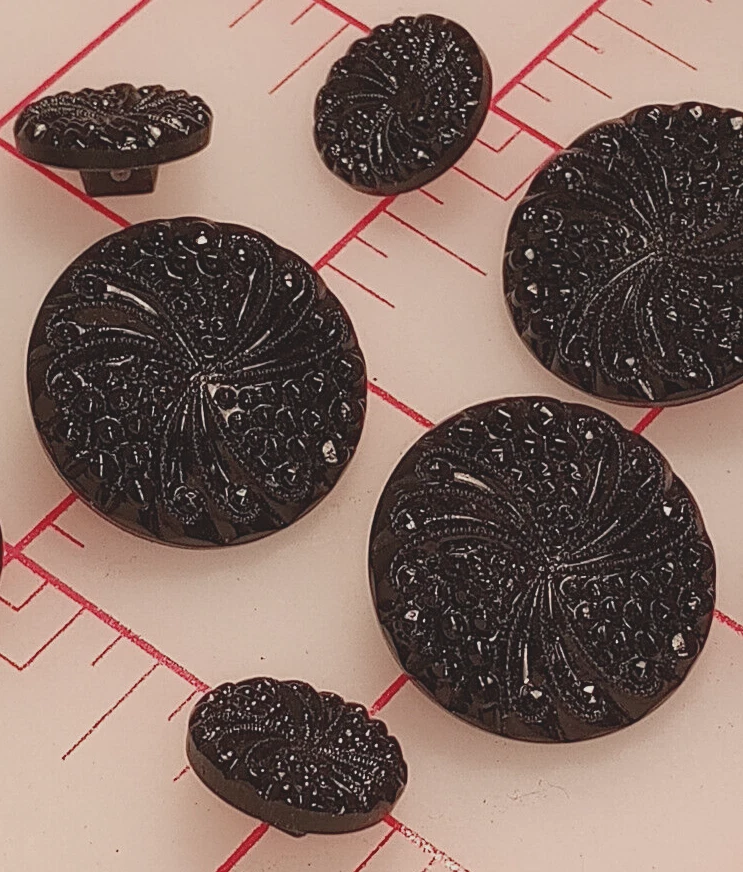 10 LG Vintage Beautiful Czech Pressed Glass Shank Button Jet Black 7/8" 22mm 385 - Image 3 of 4
