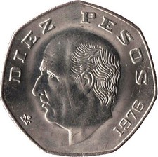 Moneda de 10 Pesos México | Miguel Hidalgo Costilla | KM477 | 1974 - 1985