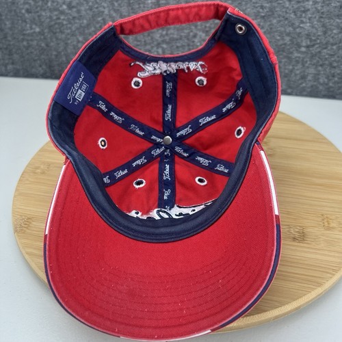 Titleist Golf Hat Cap Strapback Adjustable Red New Era Script Logo EUC - Picture 10 of 13