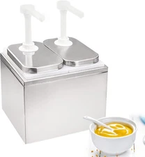 Double Stainless Condiment Pump Station Sauce Pump Dispenser +Removable Tanks 