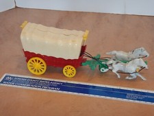 VINTAGE, ORIGINAL 1950s HARDY TOYS RED HARD PLASTIC COVERED WAGON