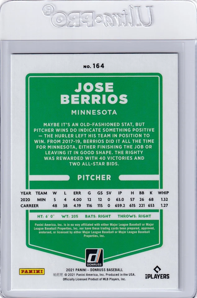 2021 DONRUSS BLUE PARALLELS JOSE BERRIOS MINNESOTA TWINS B6218 - Image 2 of 2