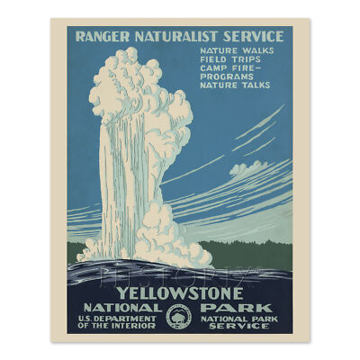 #ad 1938 Yellowstone National Park Old Faithful Geyser Travel Poster Wall Art Print $97.99