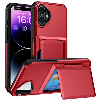 For iPhone 16 15 16 Pro Max 14 13 12 Shockproof Credit Card Holder Wallet Case