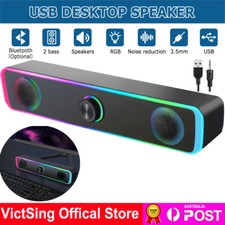 Bluetooth Computer Soundbar HiFi Stereo 3.5mm AUX USB Powered Speaker PC Laptop