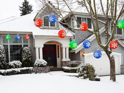 12 Outdoor Christmas Decorations Large Inflatable Christmas 9" Balls for Yards - Picture 3 of 8